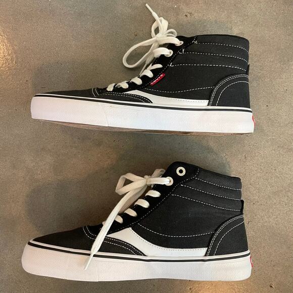 Levi black white canvas high stop fashion sneakers vans style mens size 8 - Picture 6 of 9